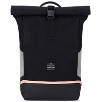 "ALLEN" újrahasznosított nagyméretű rolltop hátizsák, fekete, alul rózsaszín cipzárral, Johnny Urban
