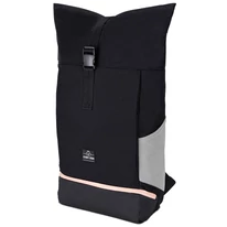 "ALLEN" újrahasznosított nagyméretű rolltop hátizsák, fekete, alul rózsaszín cipzárral, Johnny Urban
