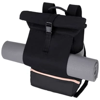 "ALLEN" újrahasznosított nagyméretű rolltop hátizsák, fekete, alul rózsaszín cipzárral, Johnny Urban