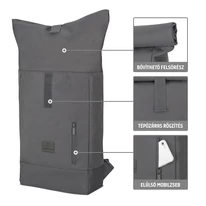 "ROBIN" újrahasznosított közepes méretű rolltop hátizsák, antracit, Johnny Urban