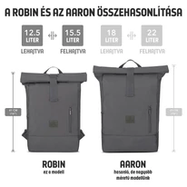 "ROBIN" újrahasznosított közepes méretű rolltop hátizsák, antracit, Johnny Urban