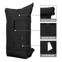 "ROBIN" újrahasznosított közepes méretű rolltop hátizsák, fekete, Johnny Urban