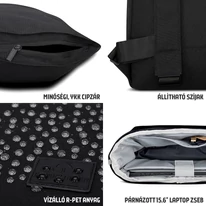 "ROBIN" újrahasznosított közepes méretű rolltop hátizsák, fekete, Johnny Urban