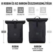 "ROBIN" újrahasznosított közepes méretű rolltop hátizsák, fekete, Johnny Urban