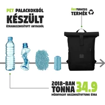 "ROBIN" újrahasznosított közepes méretű rolltop hátizsák, fekete, Johnny Urban