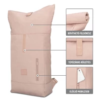 "ROBIN" újrahasznosított közepes méretű rolltop hátizsák, púder rózsaszín, Johnny Urban
