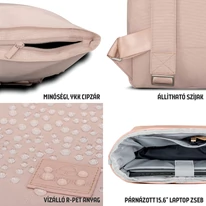 "ROBIN" újrahasznosított közepes méretű rolltop hátizsák, púder rózsaszín, Johnny Urban