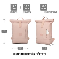 "ROBIN" újrahasznosított közepes méretű rolltop hátizsák, púder rózsaszín, Johnny Urban