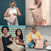 "ROBIN" újrahasznosított közepes méretű rolltop hátizsák, púder rózsaszín, Johnny Urban