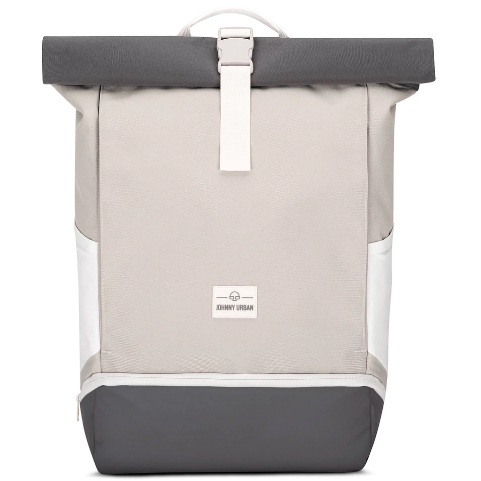 "ALLEN" újrahasznosított nagyméretű rolltop hátizsák, homokszín-szürke, Johnny Urban