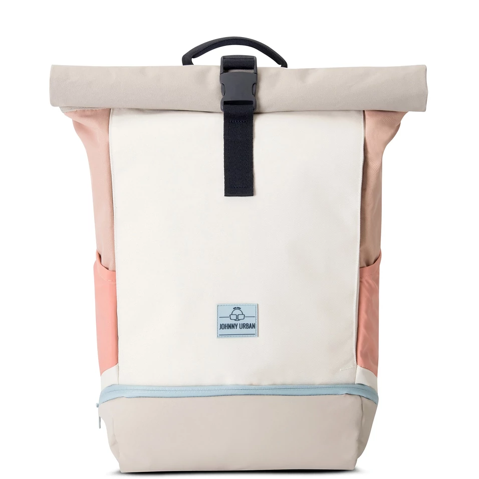"ALLEN" újrahasznosított közepes méretű rolltop hátizsák, bézs-rózsaszín, Johnny Urban
