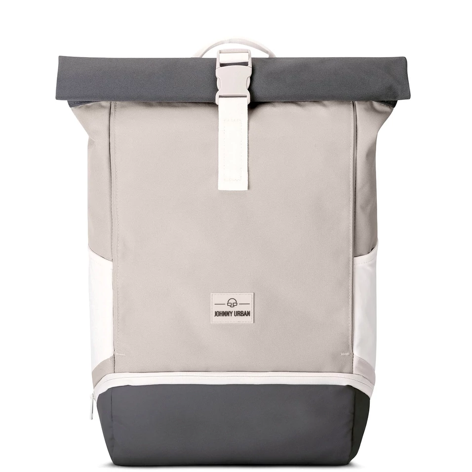 "ALLEN" újrahasznosított közepes méretű rolltop hátizsák, homokszín-szürke, Johnny Urban